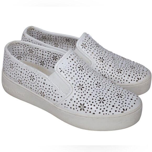 Michael Kors White 01133 Kane Perforated Slip On Sneakers, Size 8 - Picture 7 of 11